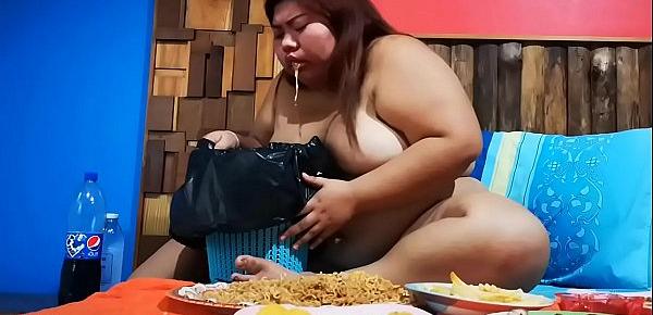  Asian BBW loves to eat until she pukes